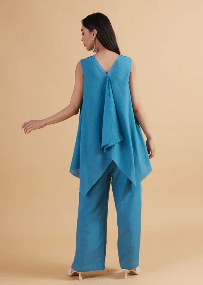 A Model Wearing Blue Linen Emma Solid Co-Ord, curated by Only Ethikal