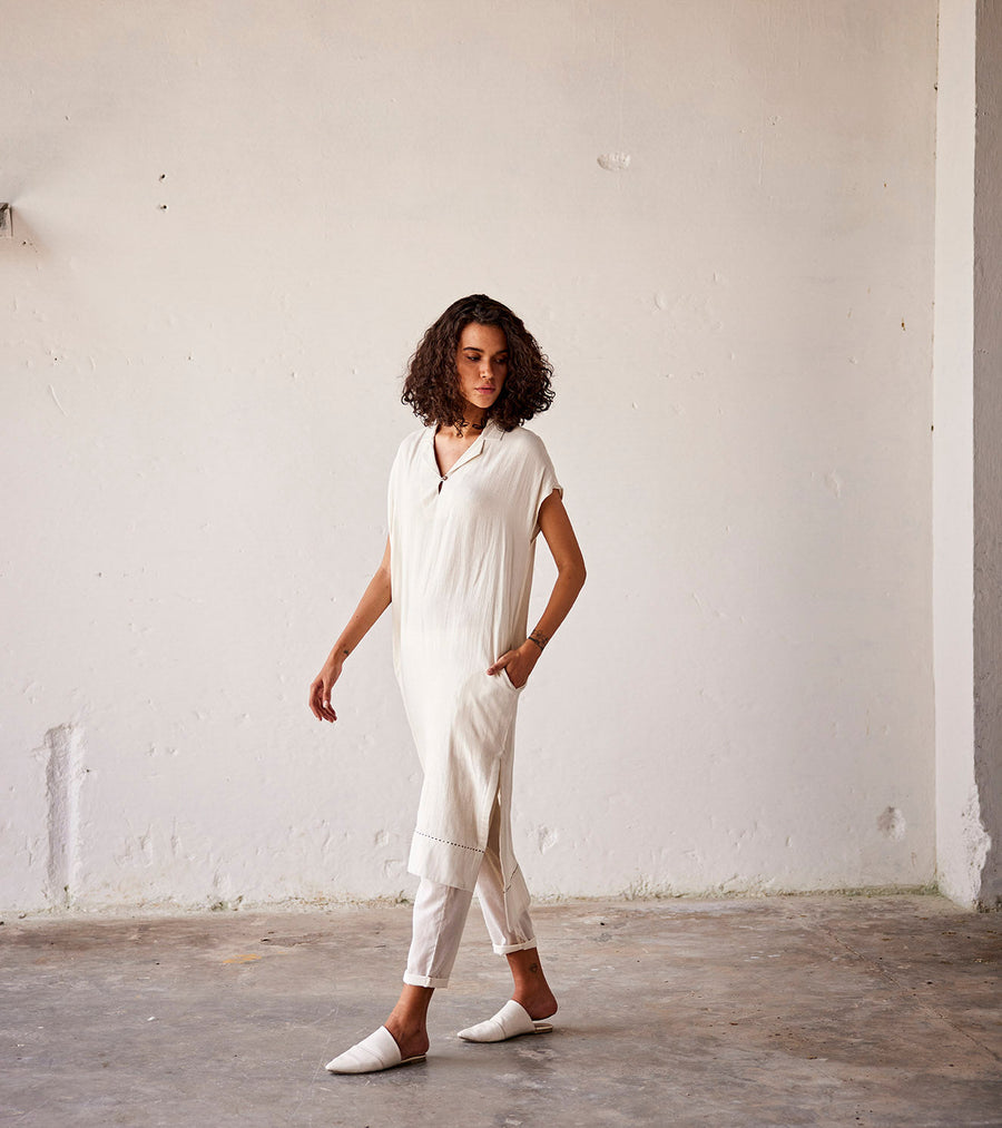 A Model Wearing White Pure Cotton Sultry Ivory, curated by Only Ethikal