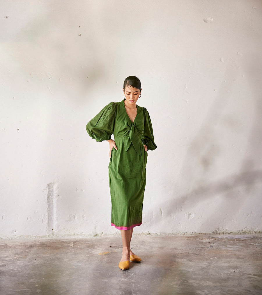 A Model Wearing Green Pure Cotton Tree House, curated by Only Ethikal