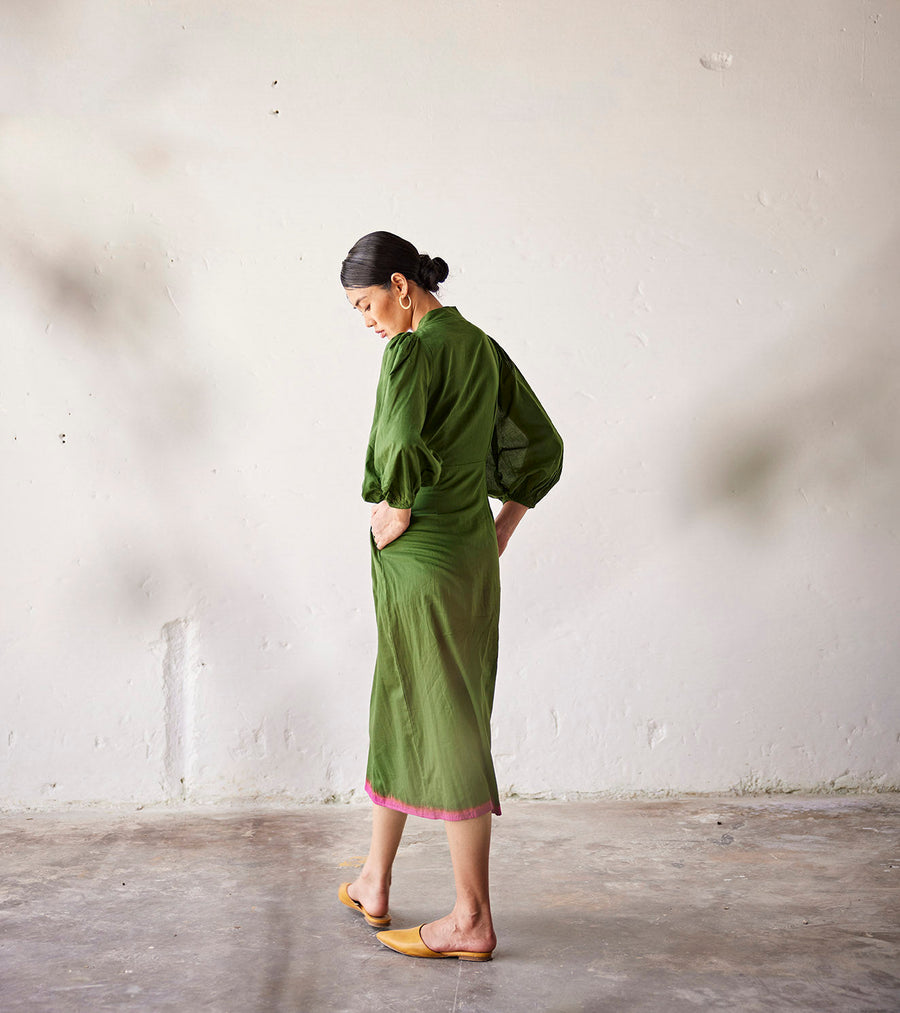 A Model Wearing Green Pure Cotton Tree House, curated by Only Ethikal