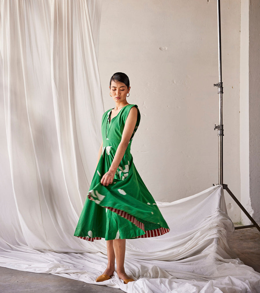 A Model Wearing Green Pure Cotton Chirping Birds, curated by Only Ethikal