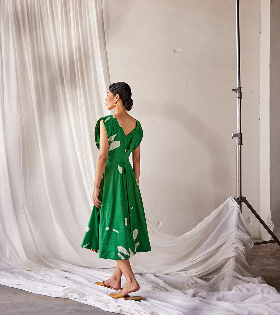 A Model Wearing Green Pure Cotton Chirping Birds, curated by Only Ethikal