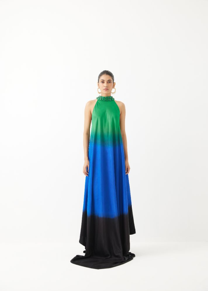 فستان ليهريا بحمالات أزرق / أخضر